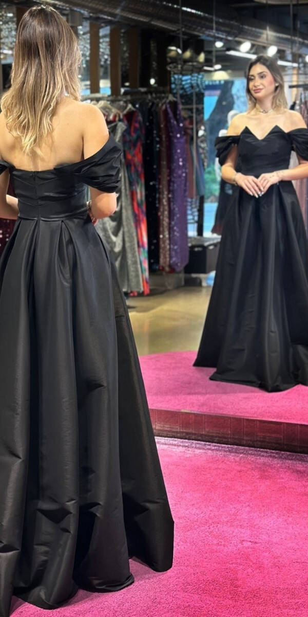 Black Slit Flared Skirt Long Evening Dress 7637 - 5