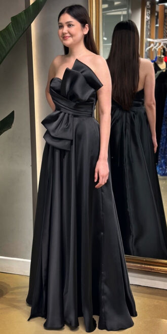 Black Slit Flared Skirt Organza Long Evening Dress 7679 - 3