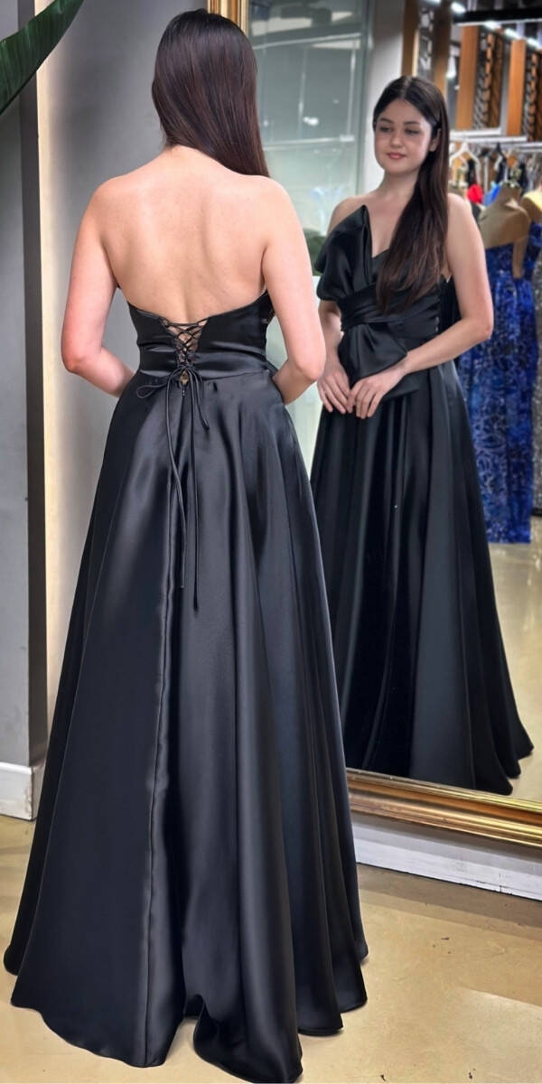 Black Slit Flared Skirt Organza Long Evening Dress 7679 - 5