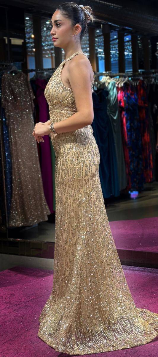 Gold Mermaid Skirt Glitter Long Evening Dress 7460 - 3