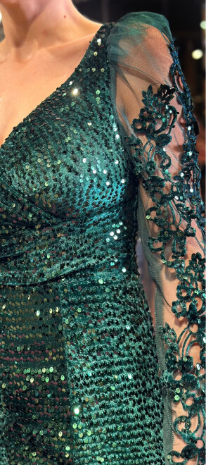 Green Long Sleeve Mermaid Skirt Sequin Long Evening Dress 7438 - 4