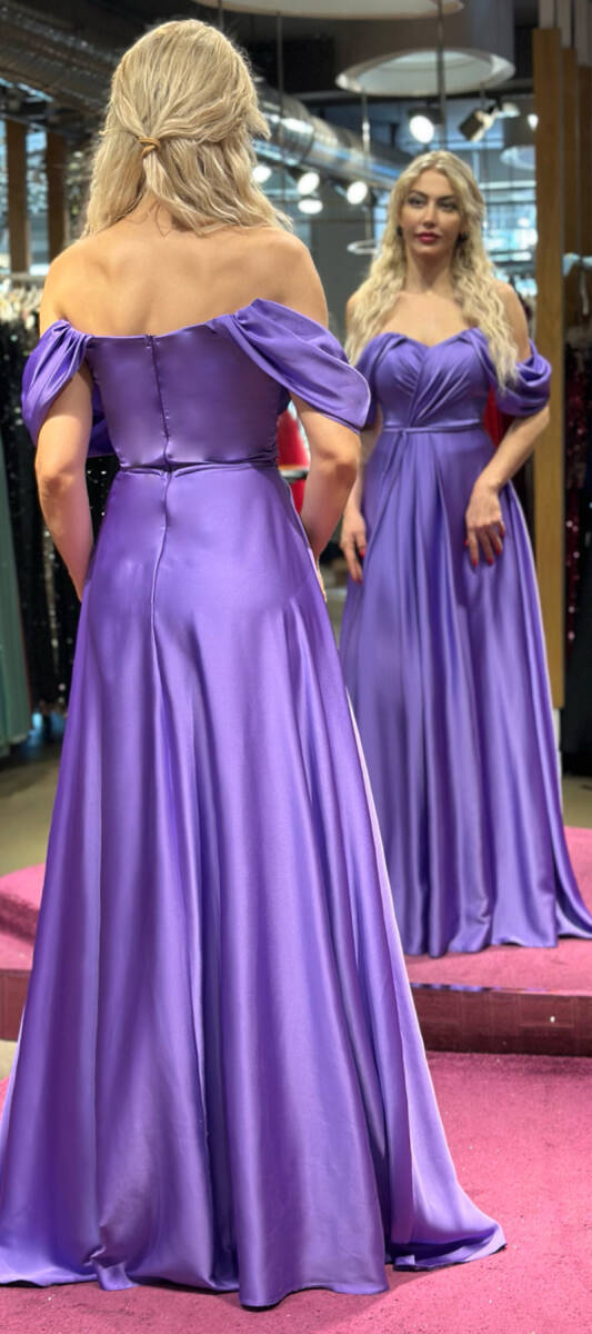 Lavender Flared Skirt Satin Long Evening Dress 7350 - 5