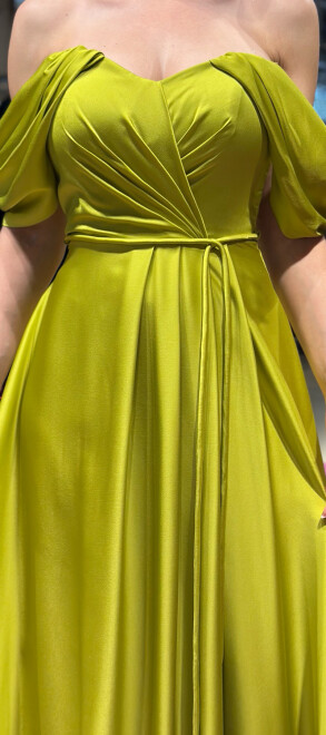 Light Green Flared Skirt Satin Long Evening Dress 7350 - 4