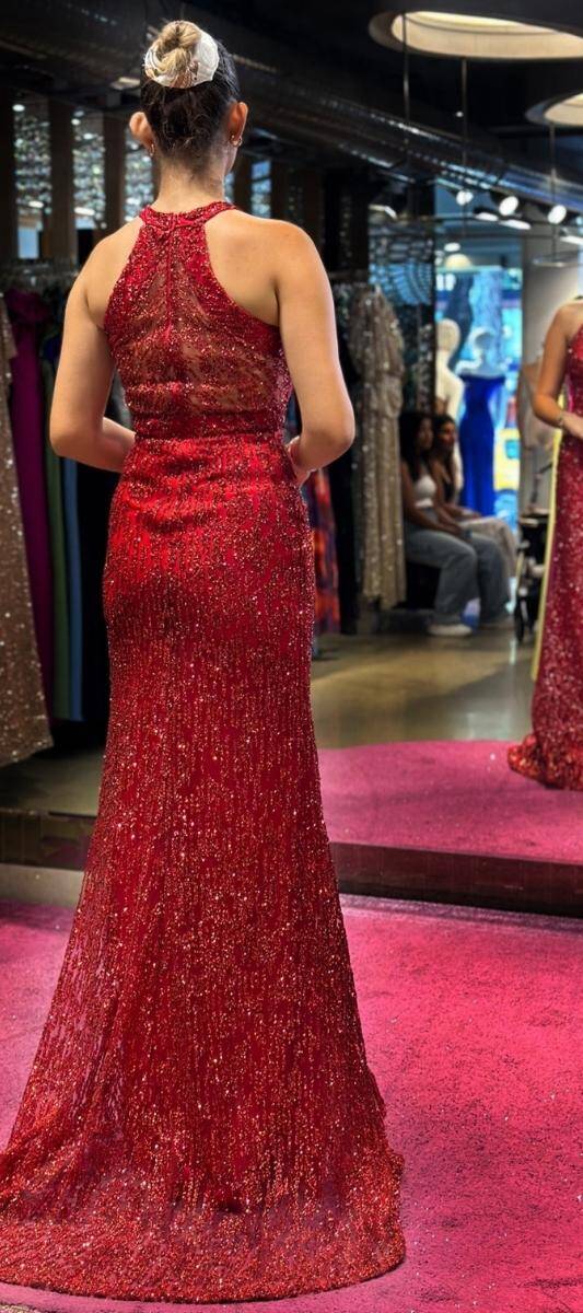 Red Mermaid Skirt Glitter Long Evening Dress 7460 - 5