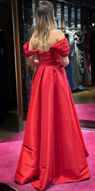 Red Slit Flared Skirt Long Evening Dress 7637 - 4