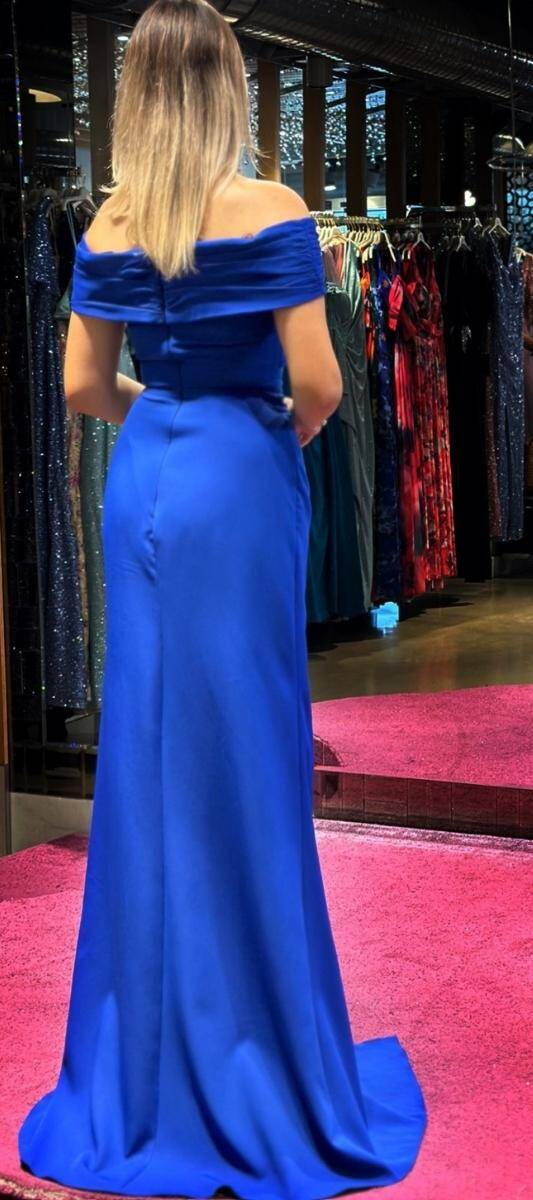 Saxe Blue Slit Mermaid Skirt Crepe Long Evening Dress 7512 - 5